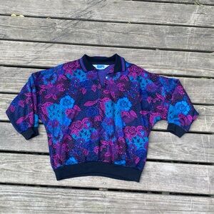 Cape Cod Sportswear vintage retro 90’s purple and blue floral print polo
